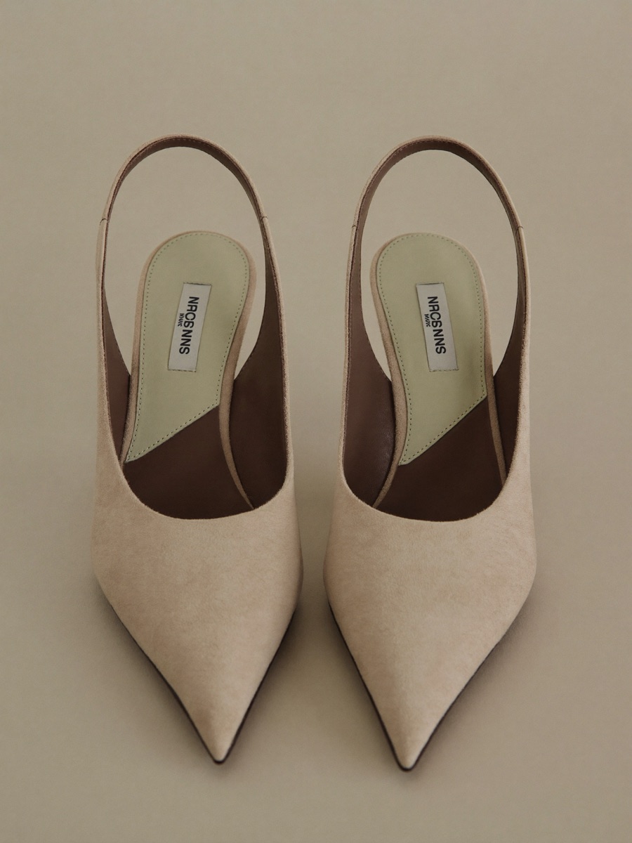 Nude leather slingback heels