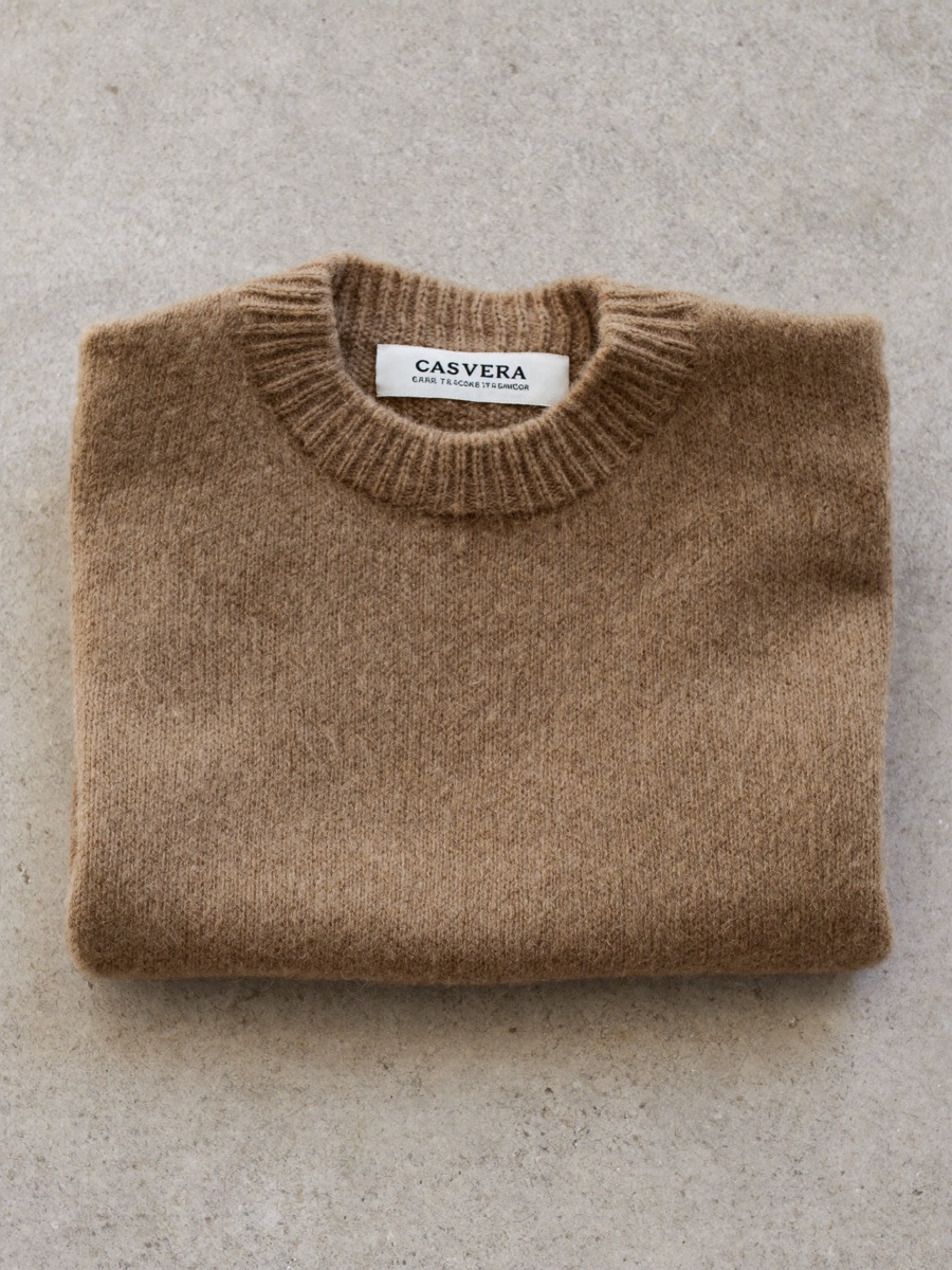 Folded camel cashmere knit sweater